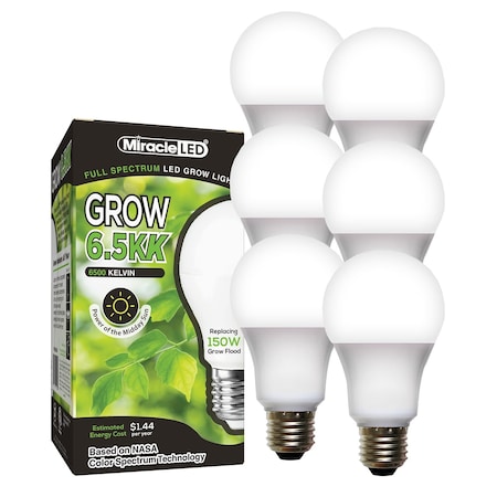 Miracle Led 6.5KK Pro-Pk Indoor Grow Lght Bulb, 6500K Full Spec Rplc 150W Grow Bulbs for Vegetables/Herbs, 6PK 801880